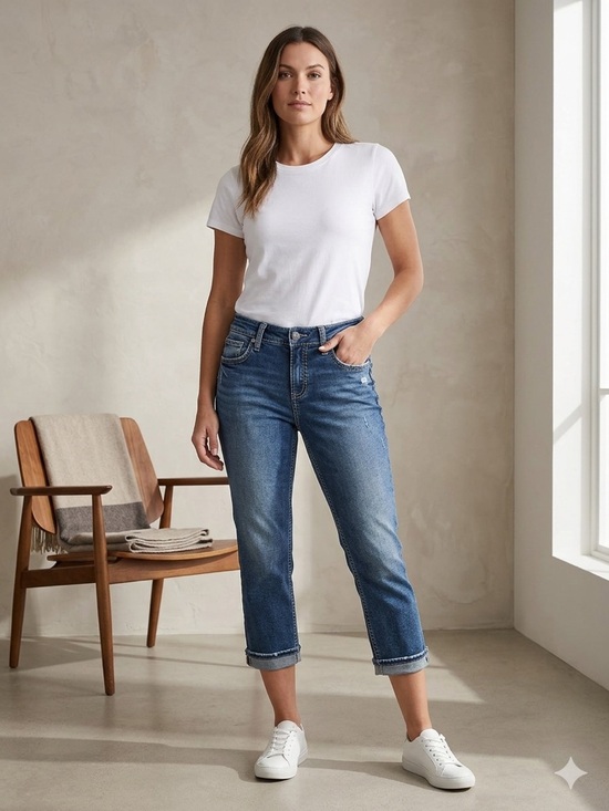 Silver Jeans Denim - Silver Jeans Cropped Distressed Blue Ankle Jeans